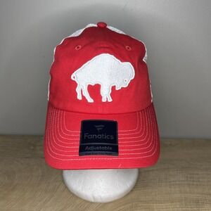 Buffalo Bills Fanatics Red White Basic Vintage Logo Trucker Adjustable Hat New‎
